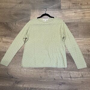 Belford VTG Women's Green Textured 100% Silk Long Sleeve Minimalist Luxury 1X